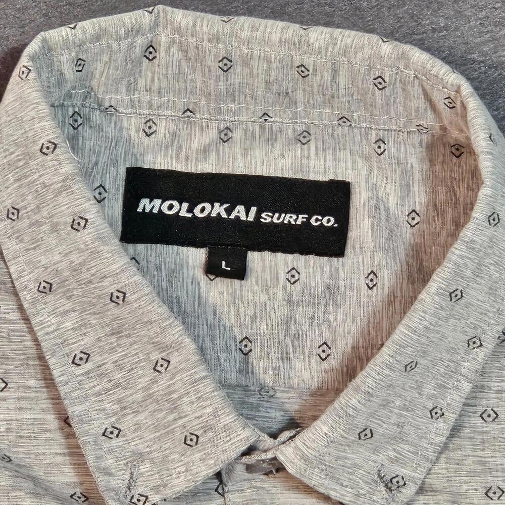 Molokai Surf Co. Shirt Men's L Gray All Over Print Button Up Casual Button Down - Picture 2 of 8
